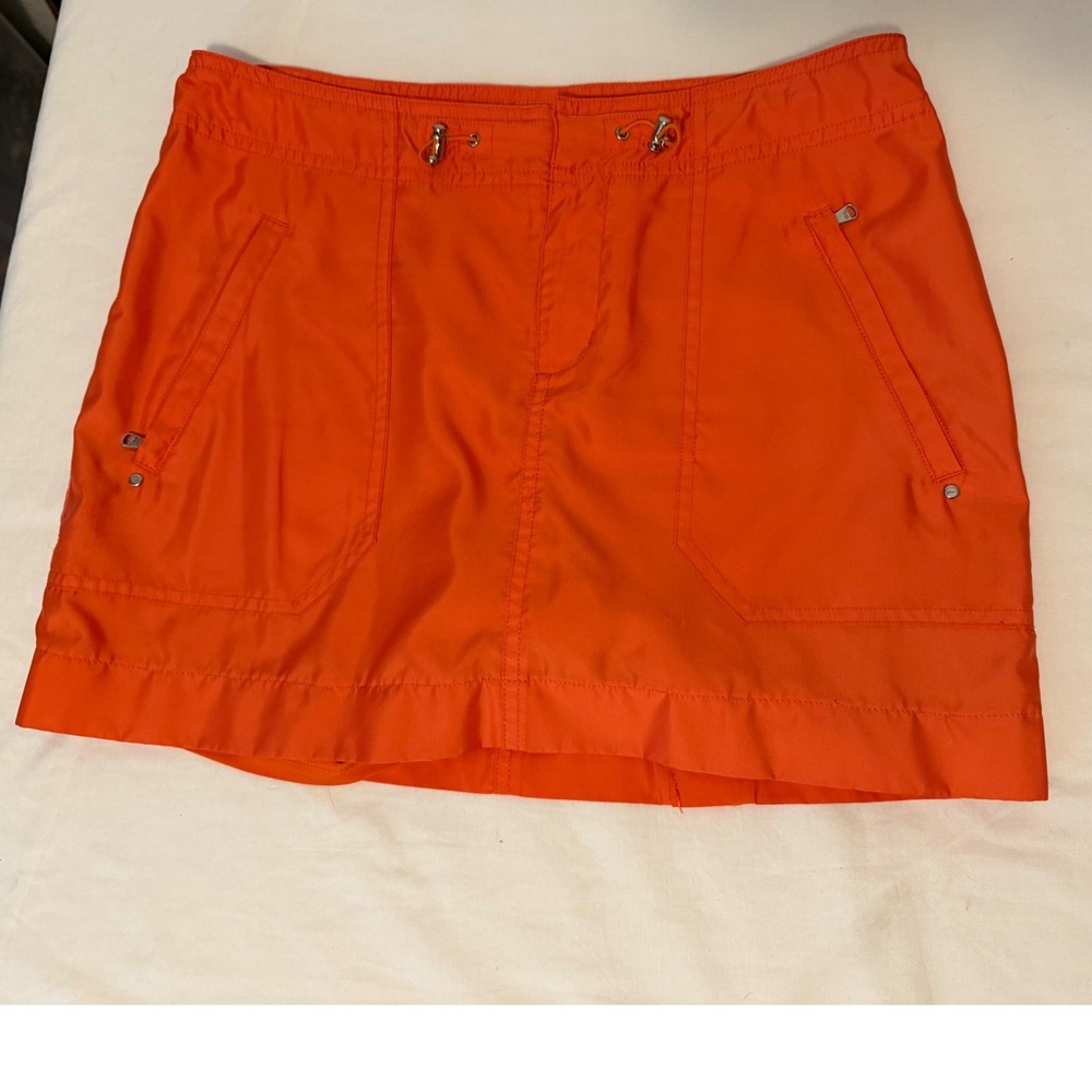 Ralph Lauren Golf Women Orange Skort Size 4 Zipper Pockets Drawstring Mini Skirt